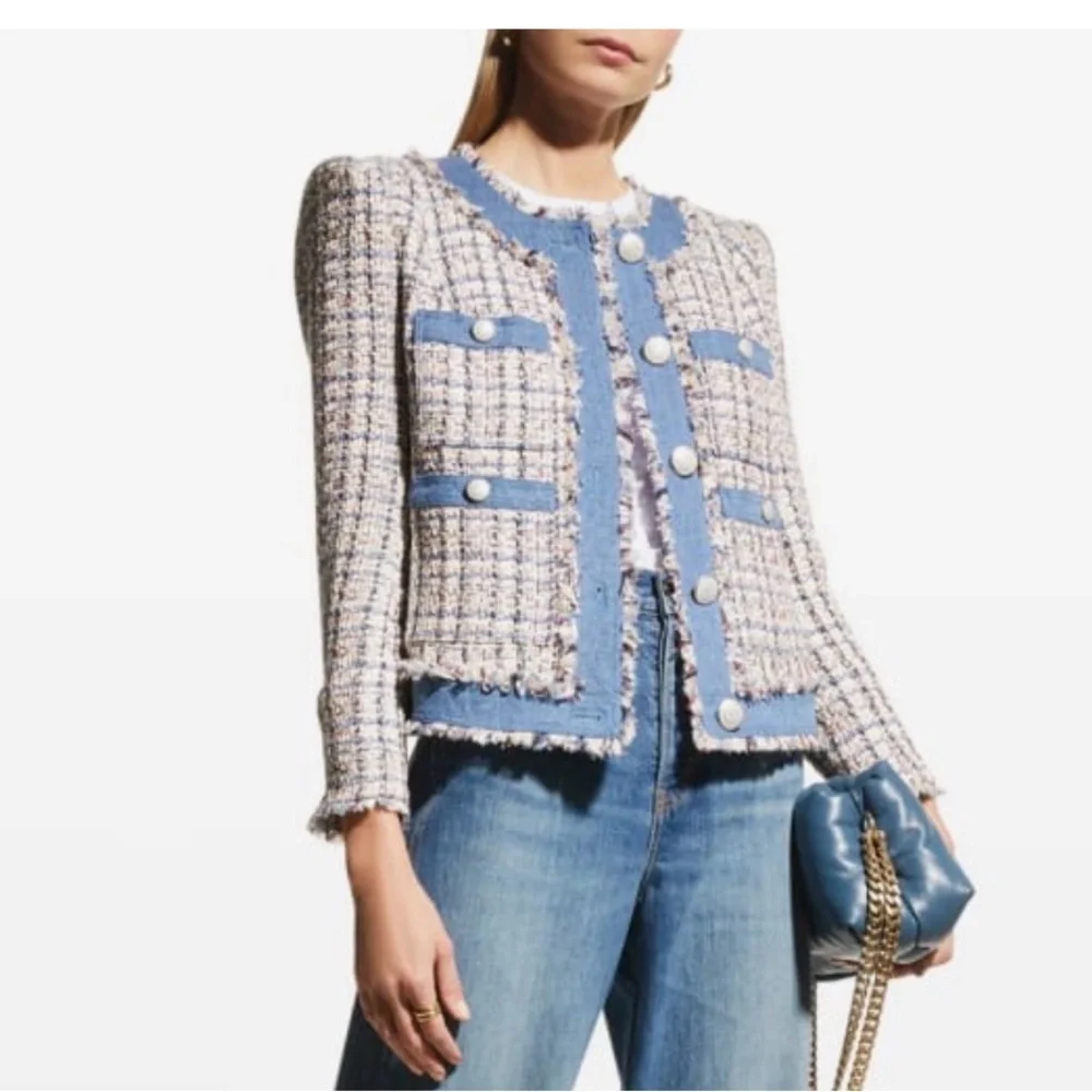 Veronica Beard Multicolor Tweed Blazer with Blue Trim - Picture 5 of 11